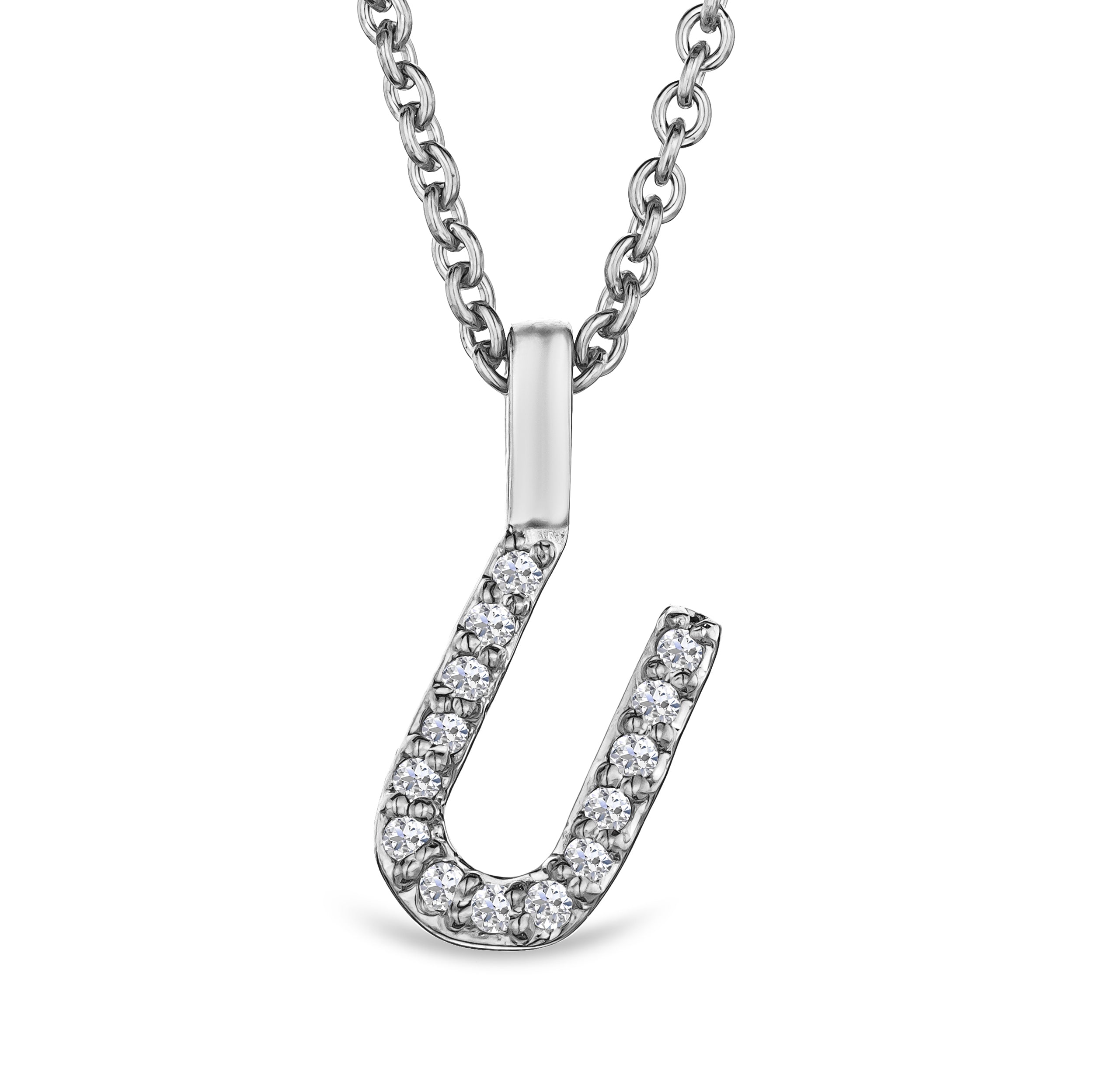 Love Letter Initial U Lab Diamond Necklace set in 9K White Gold